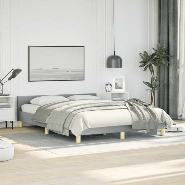 vidaXL Bed Frame without Mattress Light Grey Queen Fabric