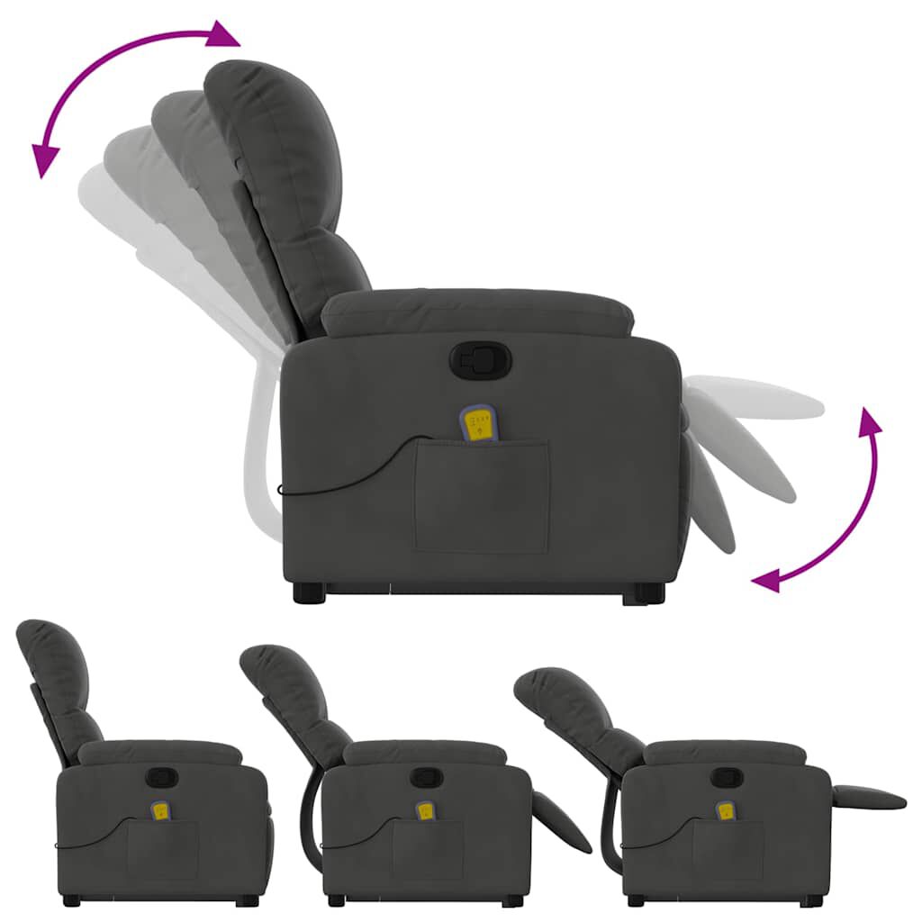 vidaXL Stand up Massage Recliner Chair Dark Grey Microfibre Fabric