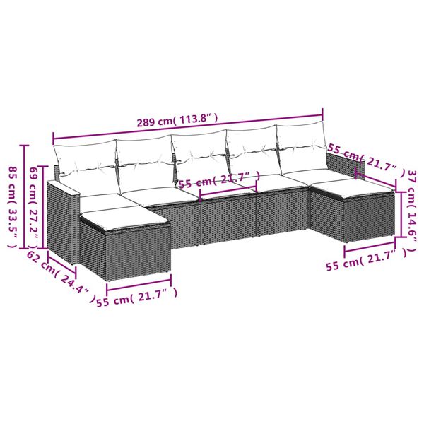 vidaXL 7 Piece Garden Sofa Set with Cushions Black Poly Rattan