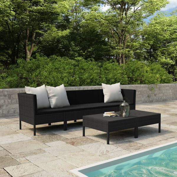vidaXL 6 Piece Garden Lounge Set with Cushions Poly Rattan Black