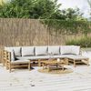vidaXL 8 Piece Garden Lounge Set with Light Grey Cushions Bamboo