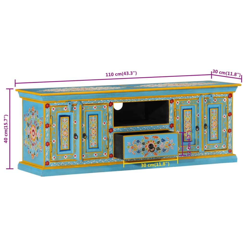 vidaXL TV Cabinet Blue 110x30x40 cm Solid Wood Mango