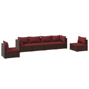 vidaXL 6 Piece Garden Lounge Set with Cushions Poly Rattan Brown