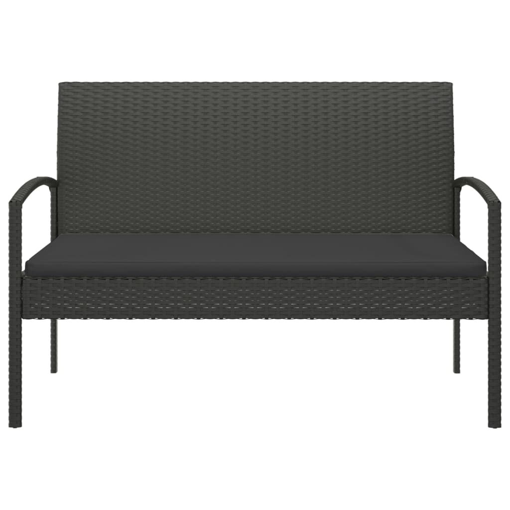 vidaXL Garden Bench with Cushion Black 105 cm Poly Rattan