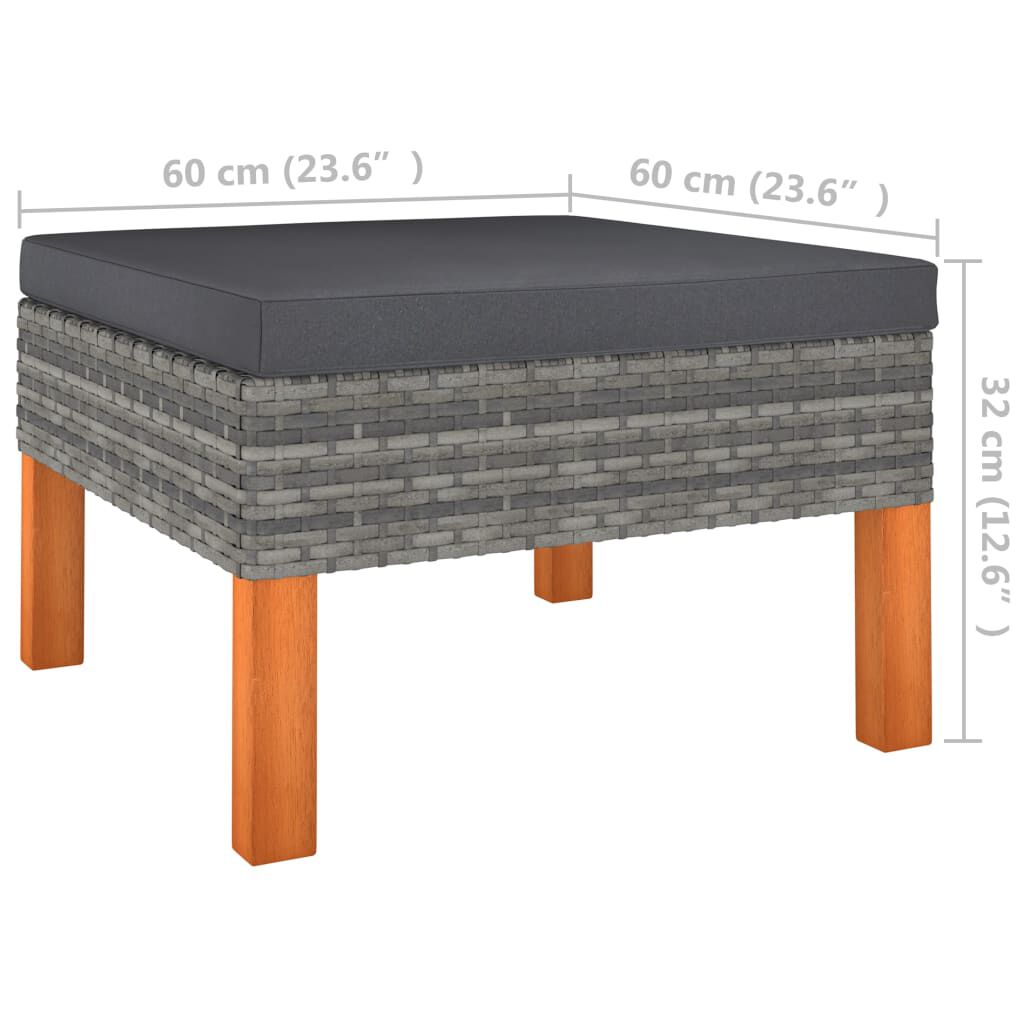 vidaXL Footstool Poly Rattan and Solid Eucalyptus Wood