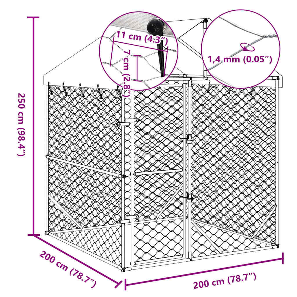 vidaXL Outdoor Dog Kennel with Roof Silver 2x2x2.5 m Galvanised Steel