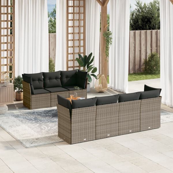 vidaXL 8 Piece Garden Sofa Set with Cushions Grey Poly Rattan