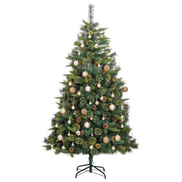 vidaXL Artificial Hinged Christmas Tree 300 LEDs & Ball Set 210 cm
