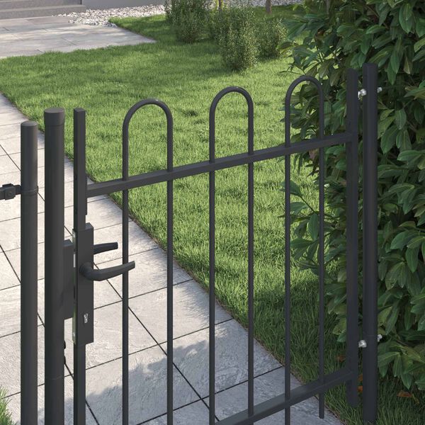 vidaXL Fence Gate Single Door with Arched Top Steel 1x1 m Black