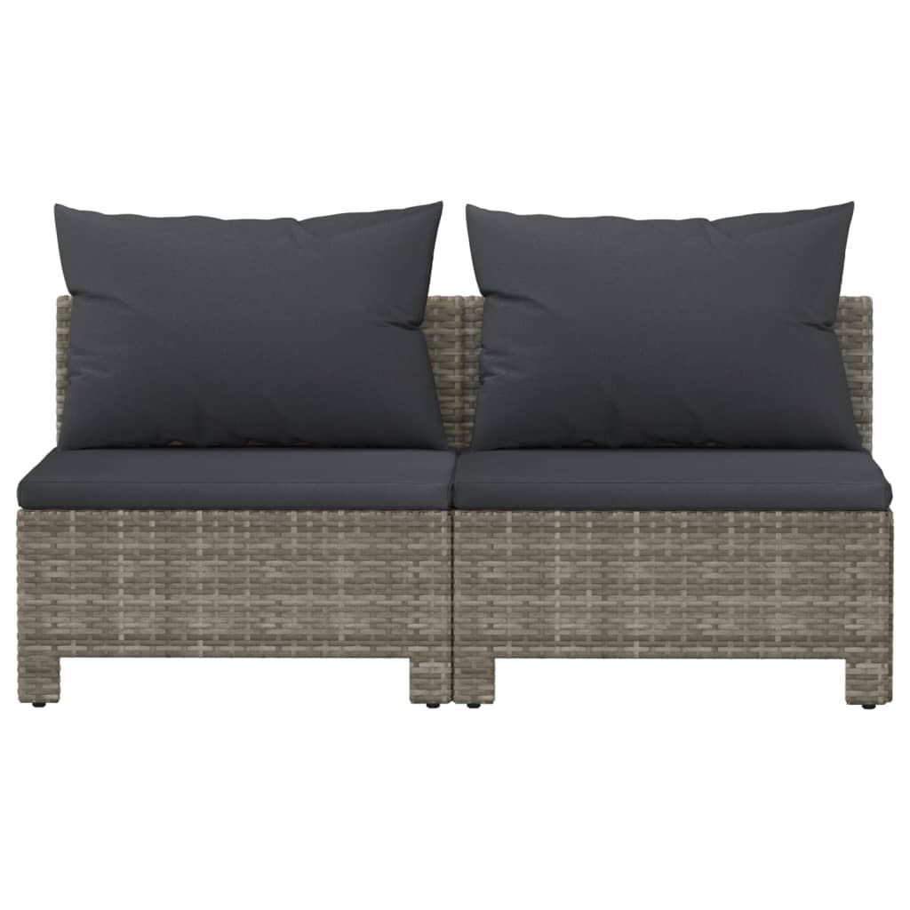 vidaXL 2-Seater Garden Sofa with Cushions Grey Poly Rattan