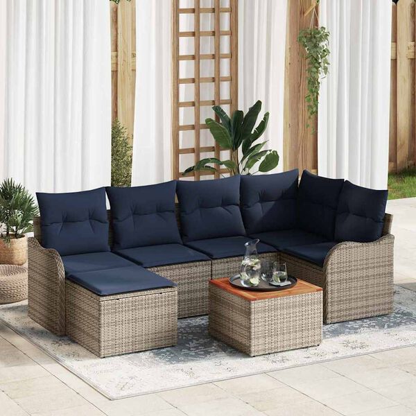 vidaXL Garden Sofa Set with Cushion 7 pcs Grey Poly Rattan