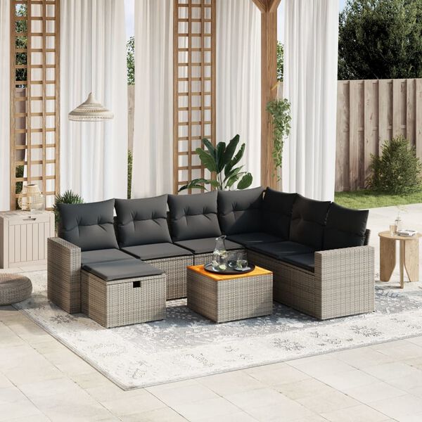 vidaXL 8 Piece Garden Sofa Set with Cushions Grey Poly Rattan