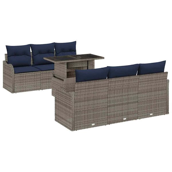 vidaXL Garden Sofa Set with Cushion 7 pcs Grey Poly Rattan