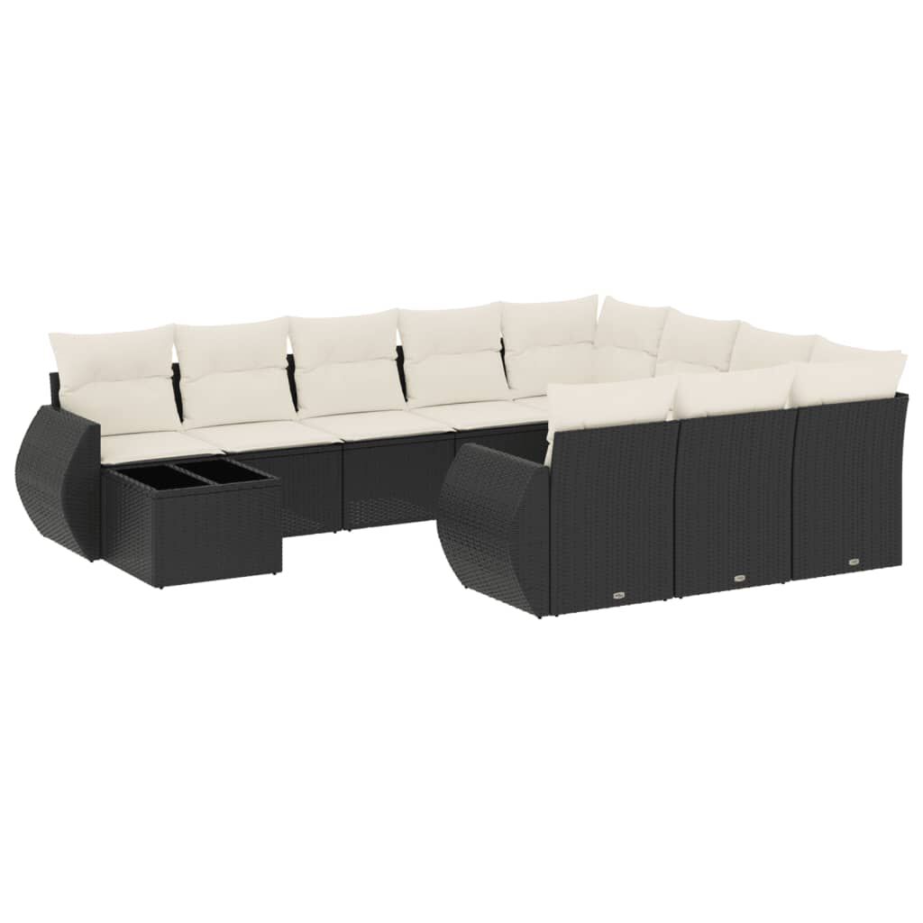 vidaXL 11 Piece Garden Sofa Set with Cushions Black Poly Rattan
