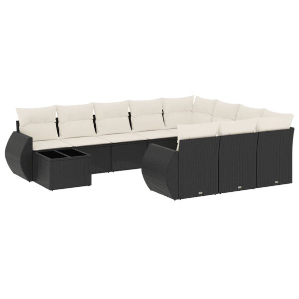 vidaXL 11 Piece Garden Sofa Set with Cushions Black Poly Rattan