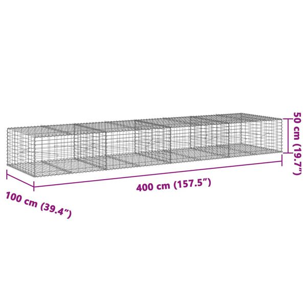 vidaXL Gabion Basket with Cover 400x100x50 cm Galvanised Iron