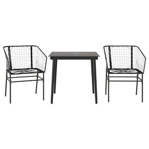 vidaXL 3 Piece Garden Dining Set with Cushions Brown Poly Rattan Glass