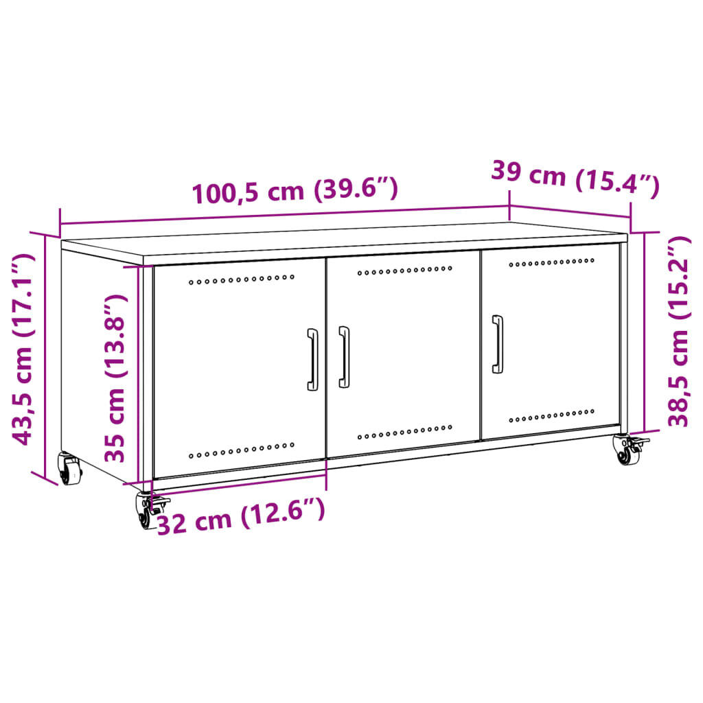 vidaXL TV Cabinet Black 100.5x39x43.5 cm Steel
