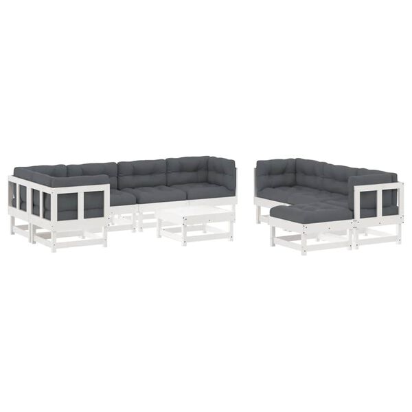 vidaXL 10 Piece Garden Lounge Set with Cushions White Solid Wood
