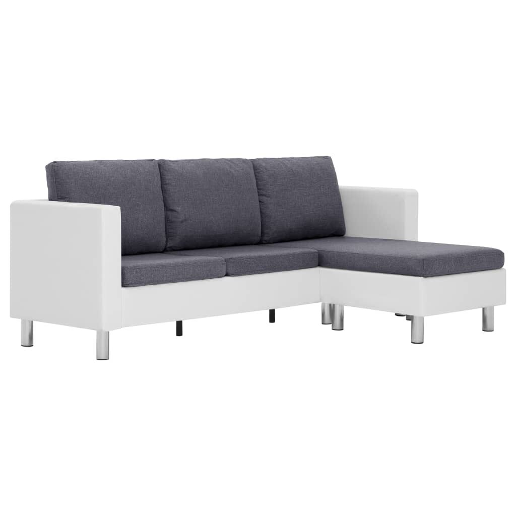 vidaXL 3-Seater Sofa with Cushions White Faux Leather