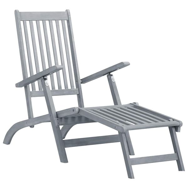 vidaXL Outdoor Deck Chair with Footrest and Cushion Solid Acacia Wood