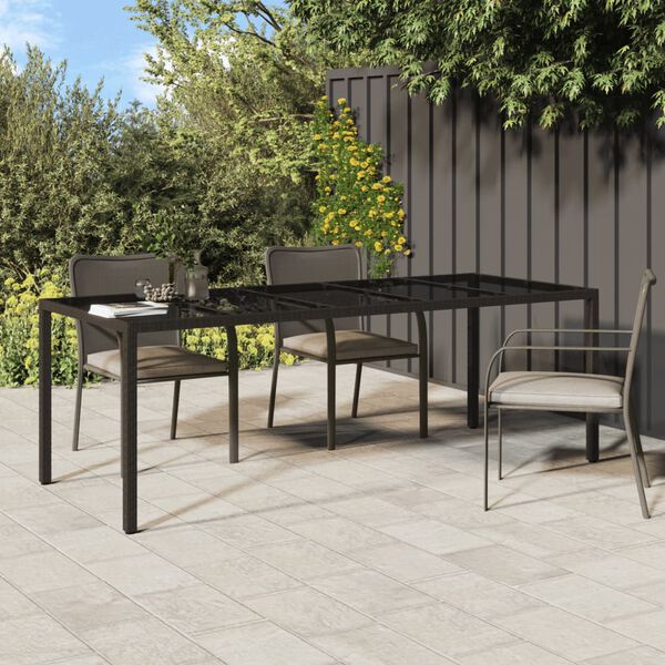 vidaXL Garden Table Brown 250x100x75 cm Tempered Glass and Poly Rattan