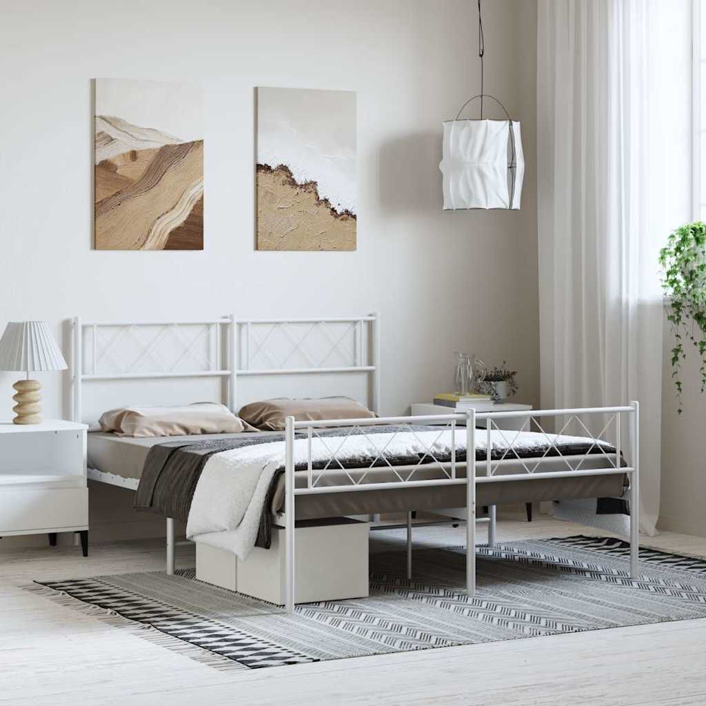 vidaXL Metal Bed Frame without Mattress with Footboard White 135x190cm