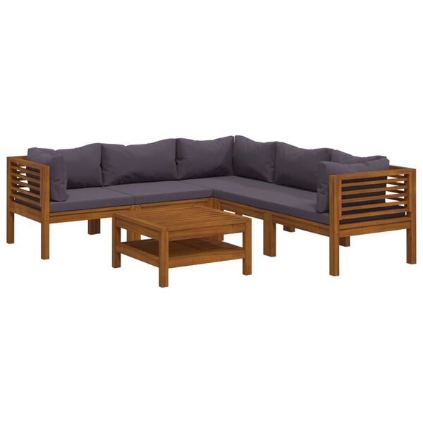 vidaXL 6 Piece Garden Lounge Set with Cushion Solid Acacia Wood