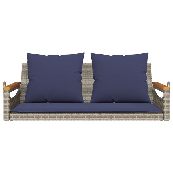 vidaXL Swing Bench with Cushions Grey 109x62x40 cm Poly Rattan