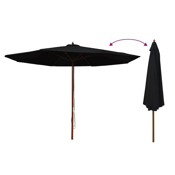vidaXL Garden Parasol with Wooden Pole 350 cm Black