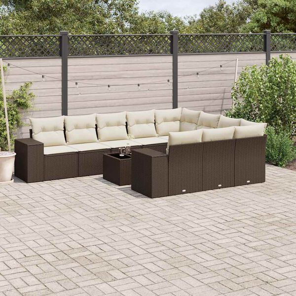 vidaXL 11 Piece Garden Sofa Set with Cushions Brown Poly Rattan