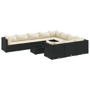 vidaXL 11 Piece Garden Sofa Set with Cushions Black Poly Rattan