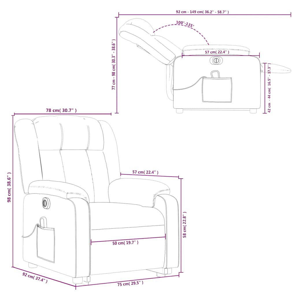 vidaXL Electric Stand up Massage Recliner Chair Dark Grey Fabric