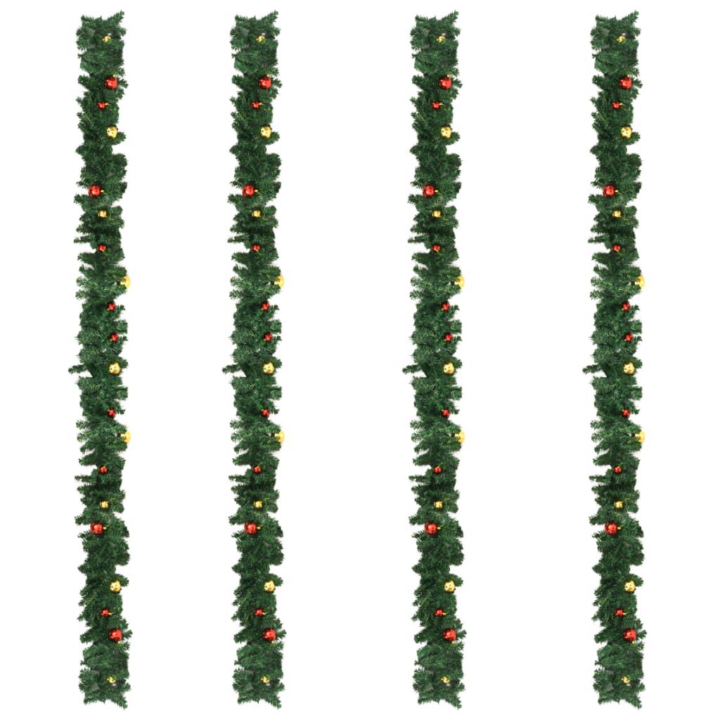 vidaXL Christmas Garlands 4 pcs with Baubles Green 270 cm PVC