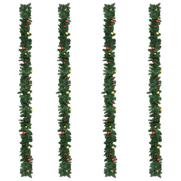 vidaXL Christmas Garlands 4 pcs with Baubles Green 270 cm PVC