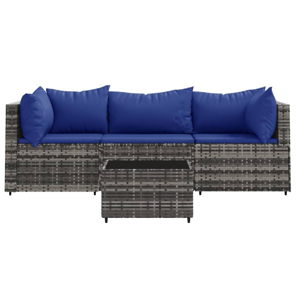 vidaXL 4 Piece Garden Lounge Set with Cushions Grey Poly Rattan