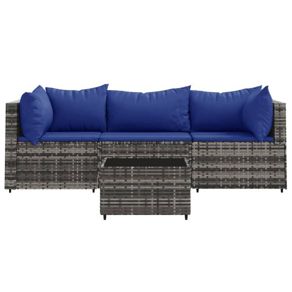 vidaXL 4 Piece Garden Lounge Set with Cushions Grey Poly Rattan