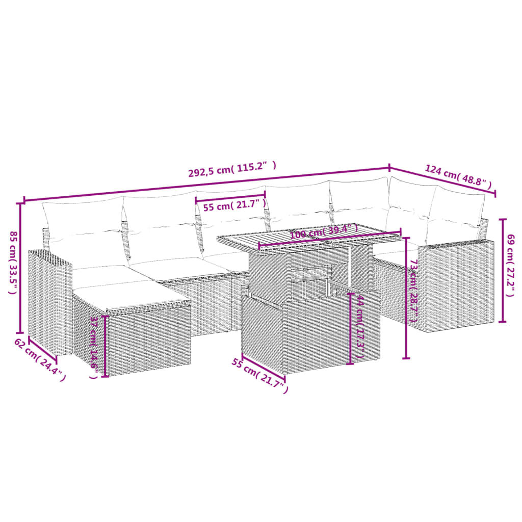 vidaXL 8 Piece Garden Sofa Set with Cushions Grey Poly Rattan
