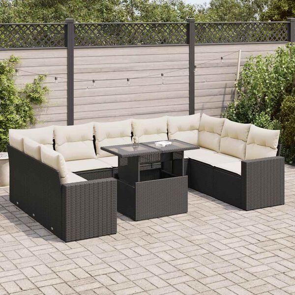 vidaXL 10 Piece Garden Sofa Set with Cushions Black Poly Rattan