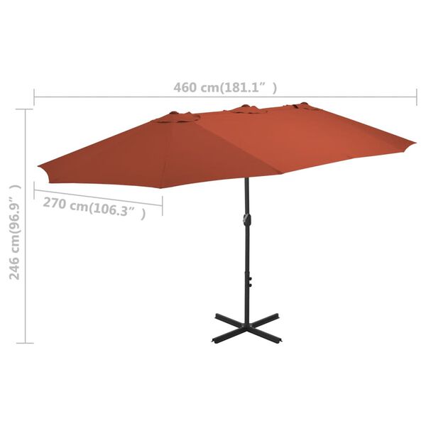 vidaXL Garden Parasol with Aluminium Pole 460x270 cm Terracotta