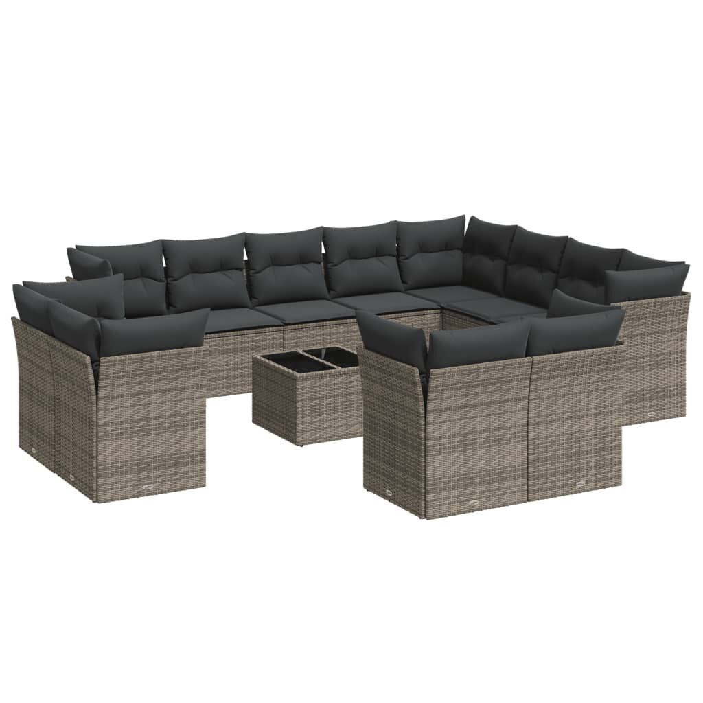 vidaXL 13 Piece Garden Sofa Set with Cushions Grey Poly Rattan