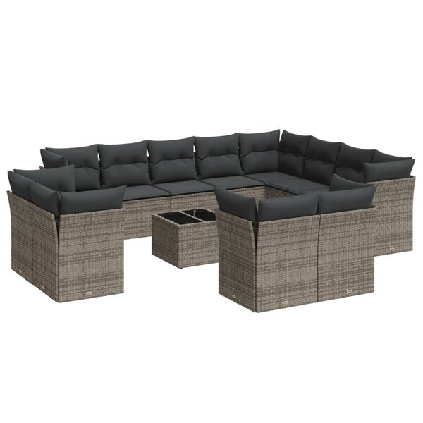 vidaXL 13 Piece Garden Sofa Set with Cushions Grey Poly Rattan
