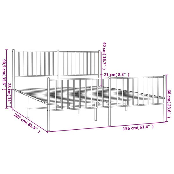 vidaXL Metal Bed Frame without Mattress with Footboard White 150x200cm