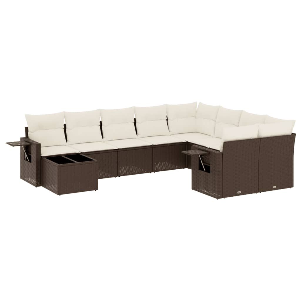 vidaXL 10 Piece Garden Sofa Set with Cushions Brown Poly Rattan