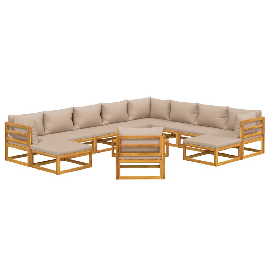 vidaXL 12 Piece Garden Lounge Set with Taupe Cushions Solid Wood
