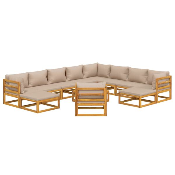 vidaXL 12 Piece Garden Lounge Set with Taupe Cushions Solid Wood