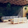 vidaXL 11 Piece Garden Lounge Set with Grey Cushions Pinewood