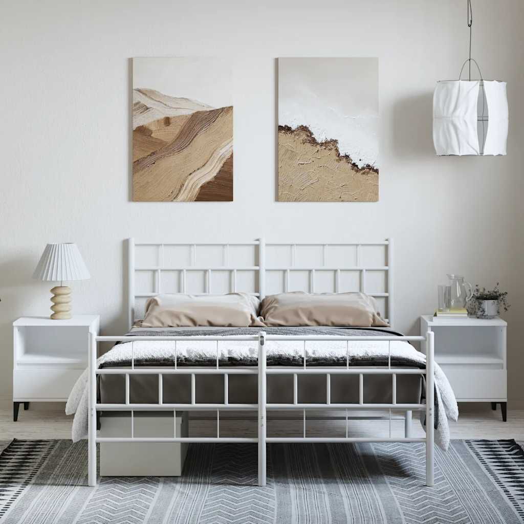 vidaXL Metal Bed Frame without Mattress with Footboard White 135x190cm