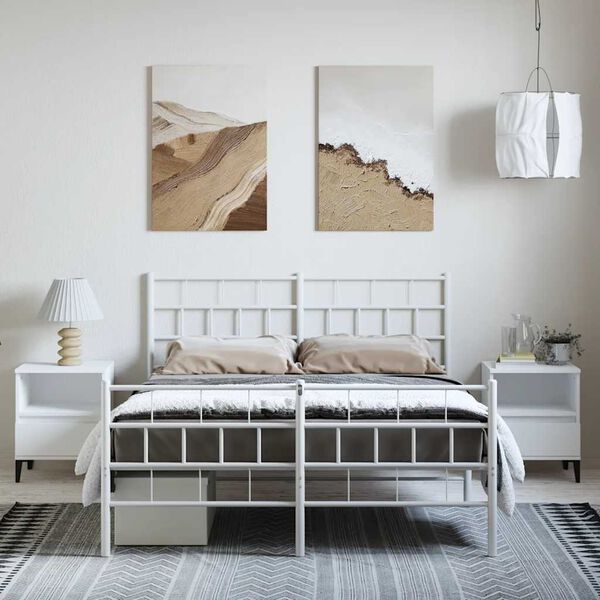 vidaXL Metal Bed Frame without Mattress with Footboard White 135x190cm