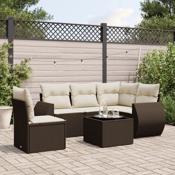 vidaXL 6 Piece Garden Sofa Set with Cushions Brown Poly Rattan
